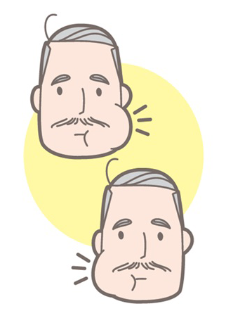 嚥下体操のうち、左右の頬を交互に膨らませる準備運動で口の周りの体操を示した図