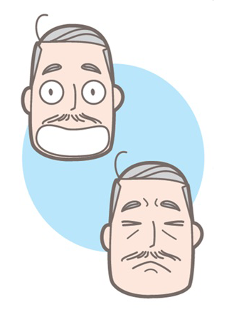 嚥下体操のうち、目と口を全開・しっかり閉じる準備運動で口の周りの体操を示した図